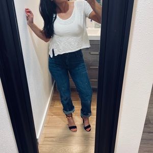 Destroyed off white crop top